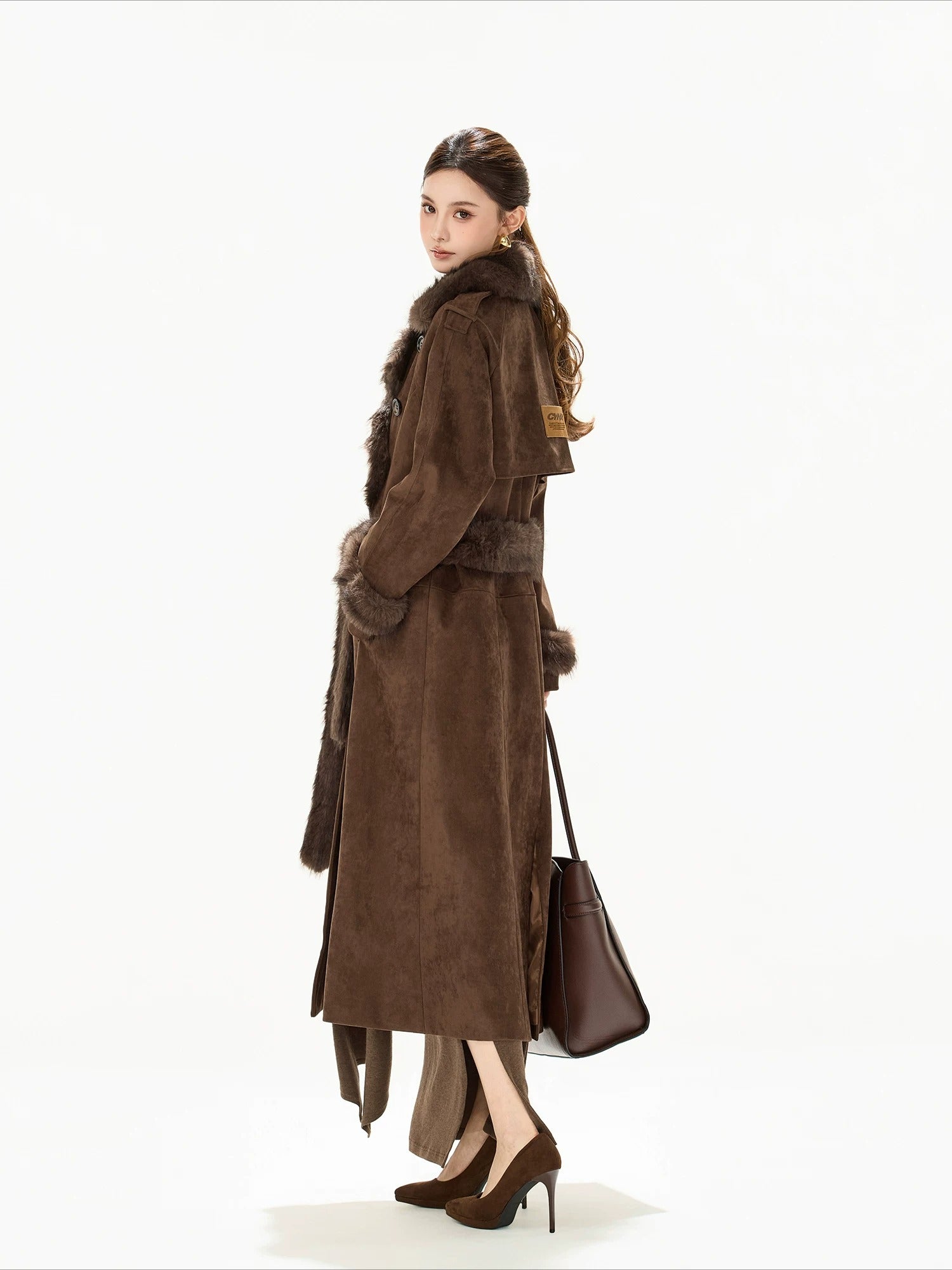 Brown Suede Belted Coat