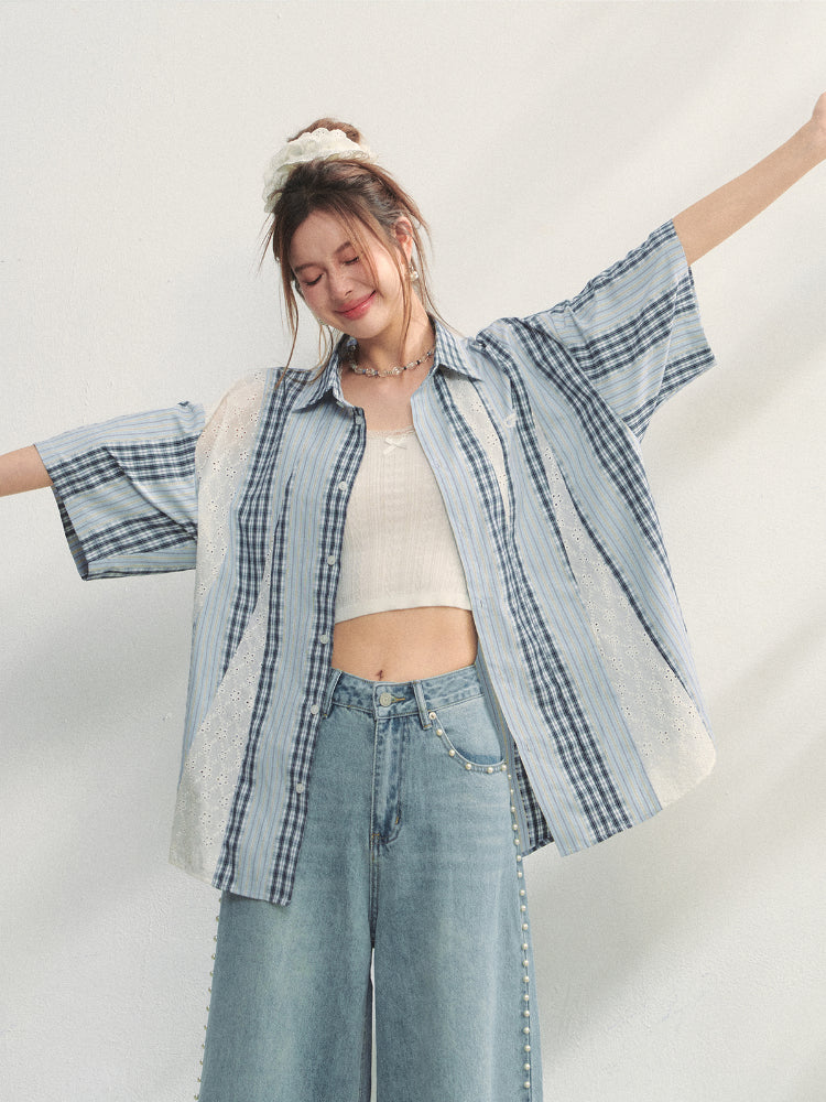 Lace - Plaid Embroidered Shirt