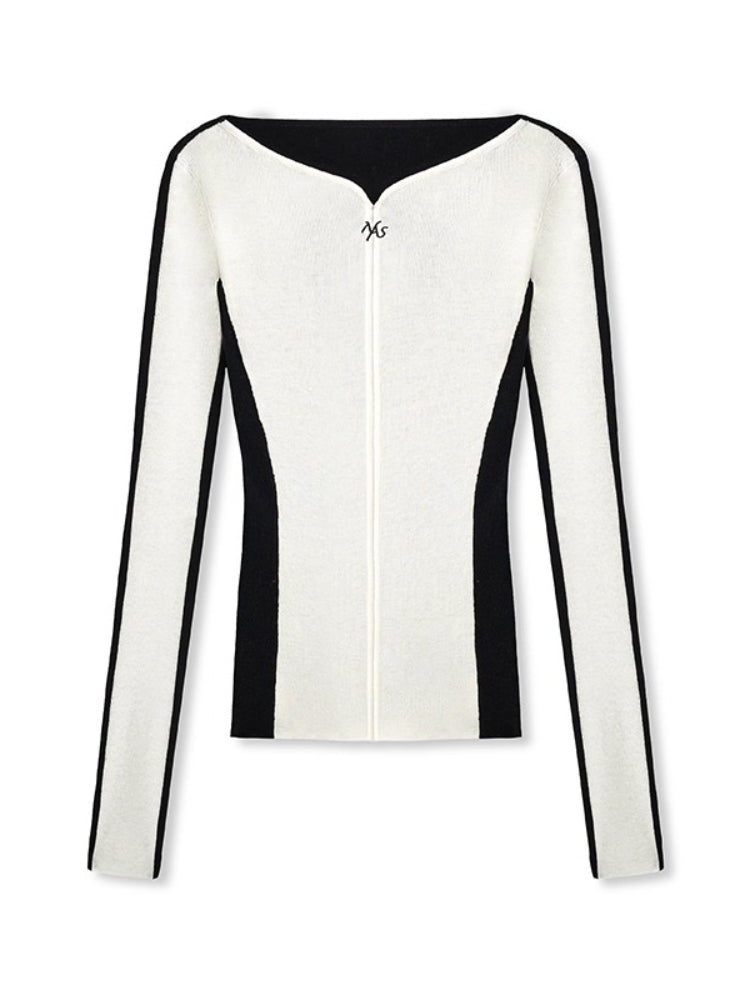 Contrast-Trim Fitted Knit V-neck
