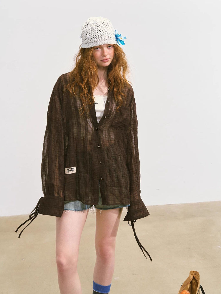 Plaid Sheer Mesh Shirt Jacket