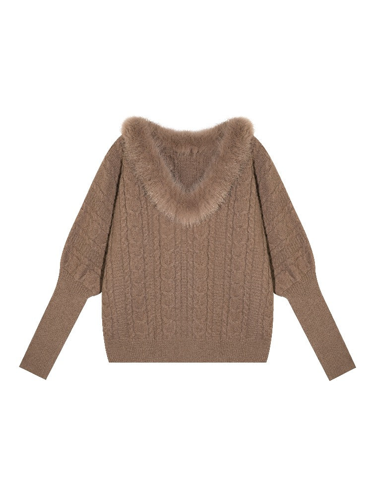 V-Neck Cable Knit Sweater
