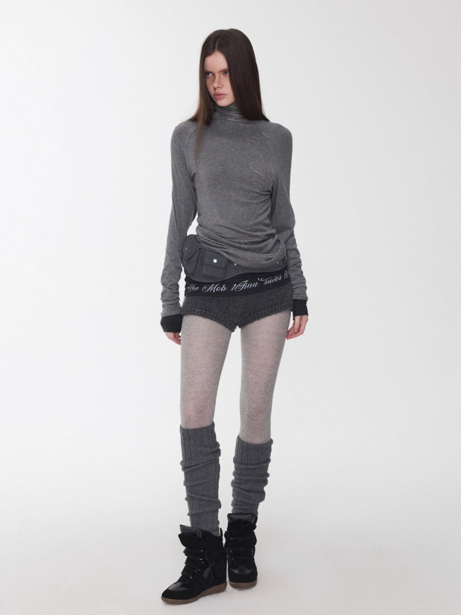 Basic Letter Print Semi-Sheer Long Sleeve Tee