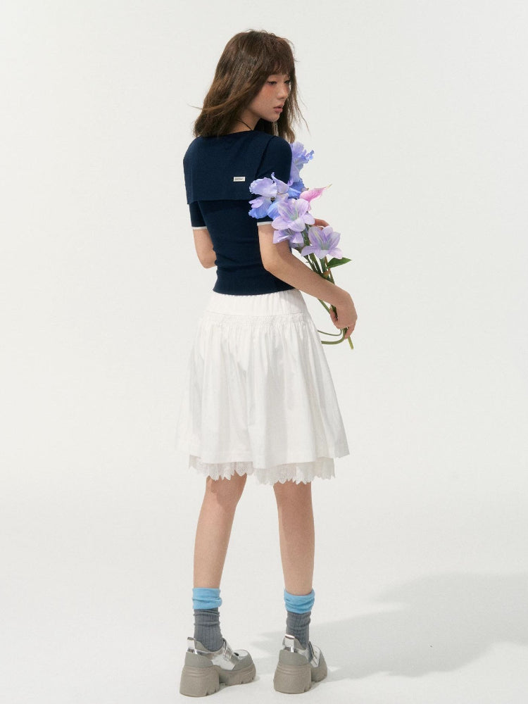 Preppy Style Collared Tie Knit Top