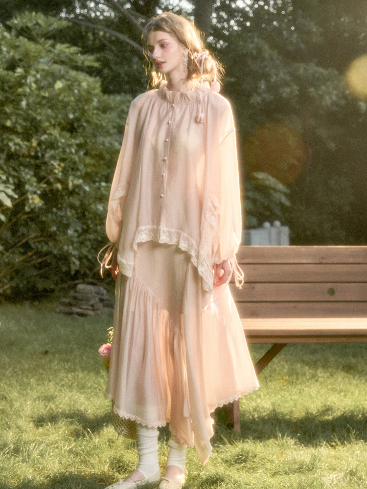 Lace Round Neck Trimmed Shirt