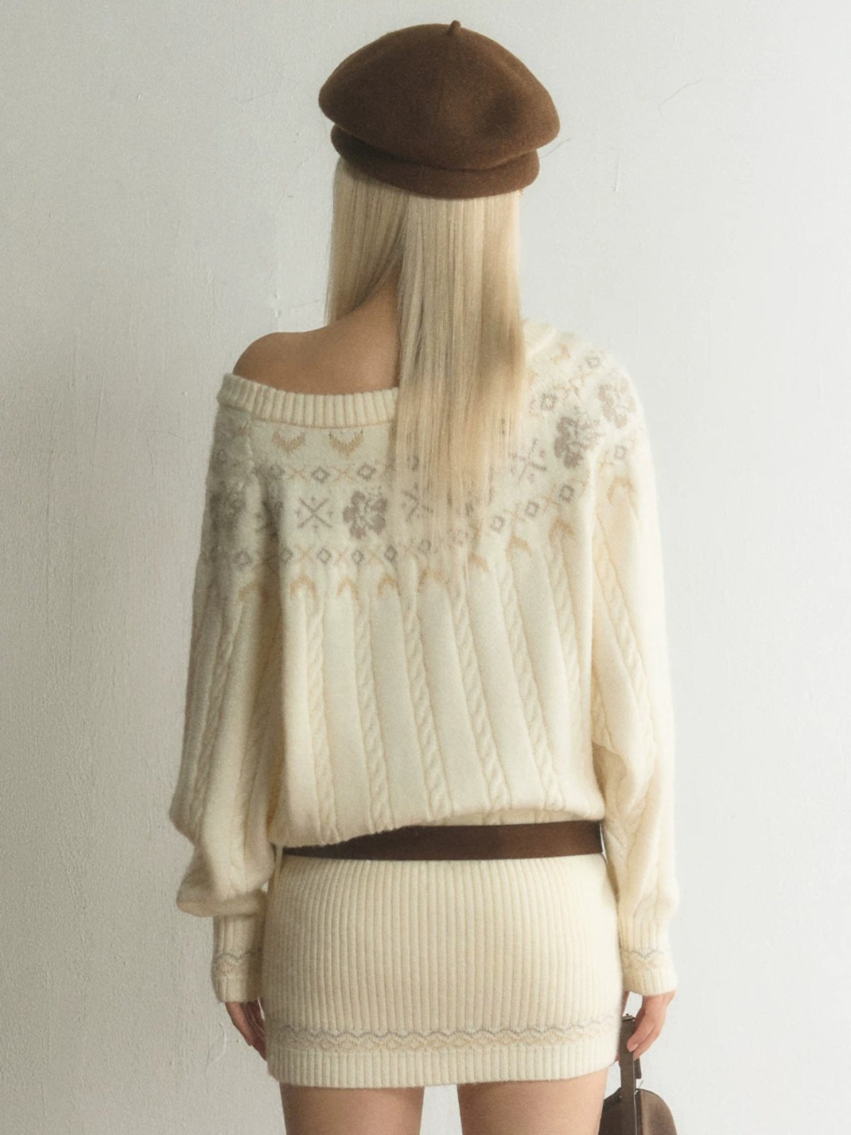 Fair Isle Asymmetric Knit Mini Dress