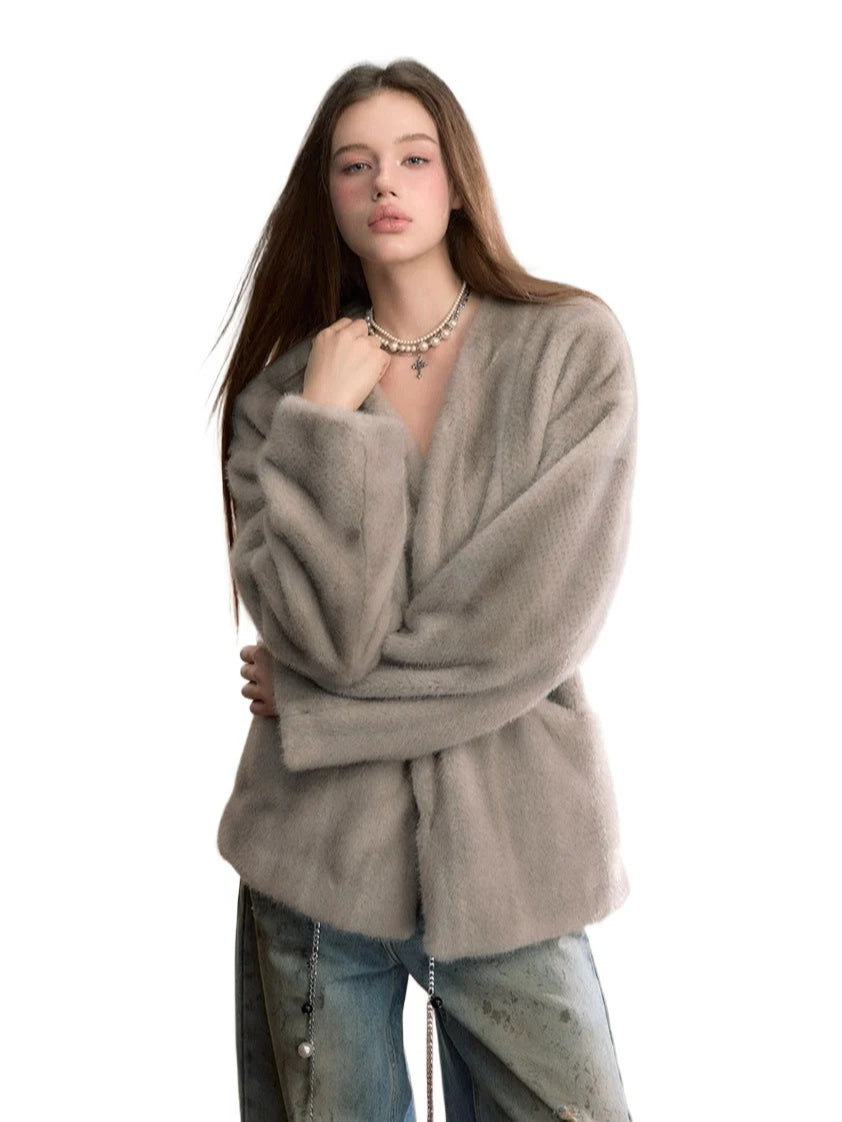 Ombre Faux Fur Pocket Coat