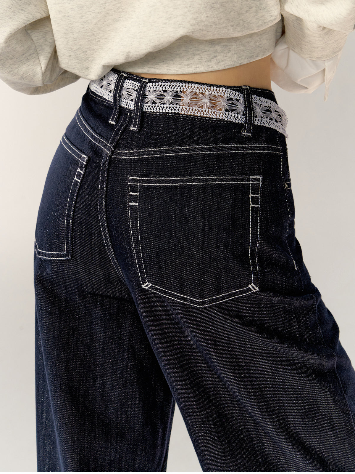 Dark Blue High-waist Wide-leg Pants