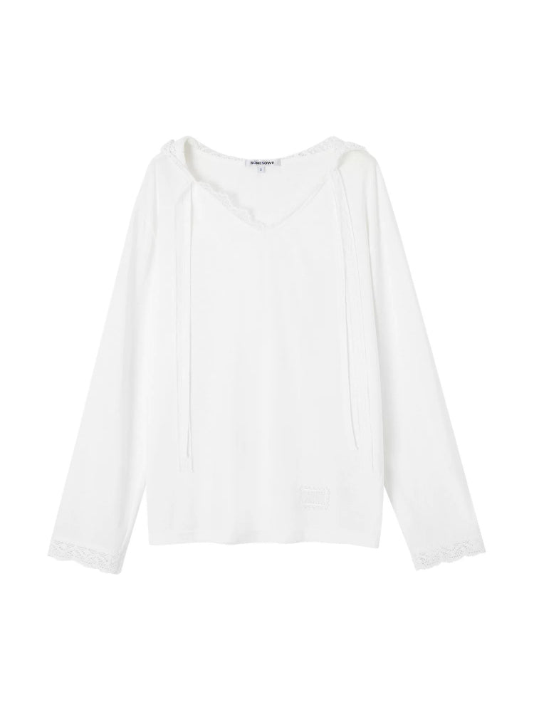 Lace Ribbon Hoodie Tee