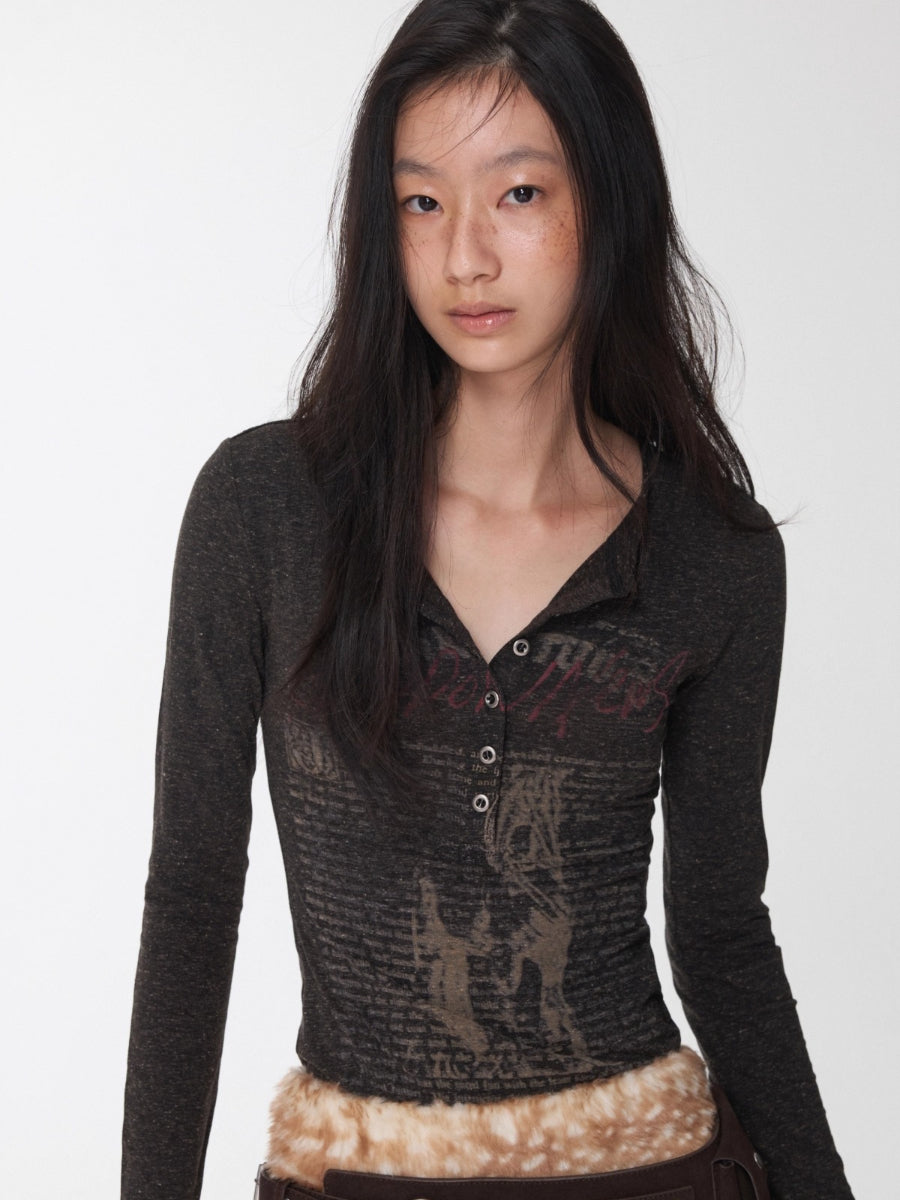 Henry Collar Animal Print Knit Top