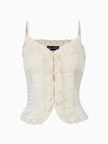 Sparkly Lace Ruffled Edge Tank Top