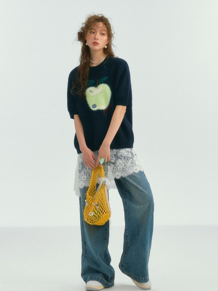 Fun Apple Short Sleeve Sweater