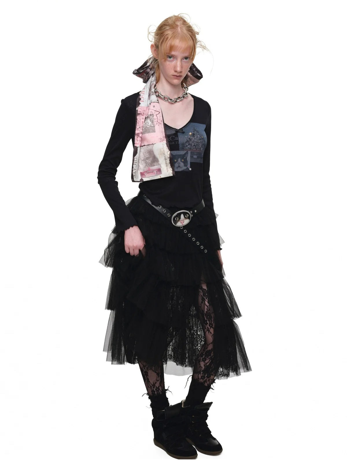 Tiered Lace Slit Midi Skirt