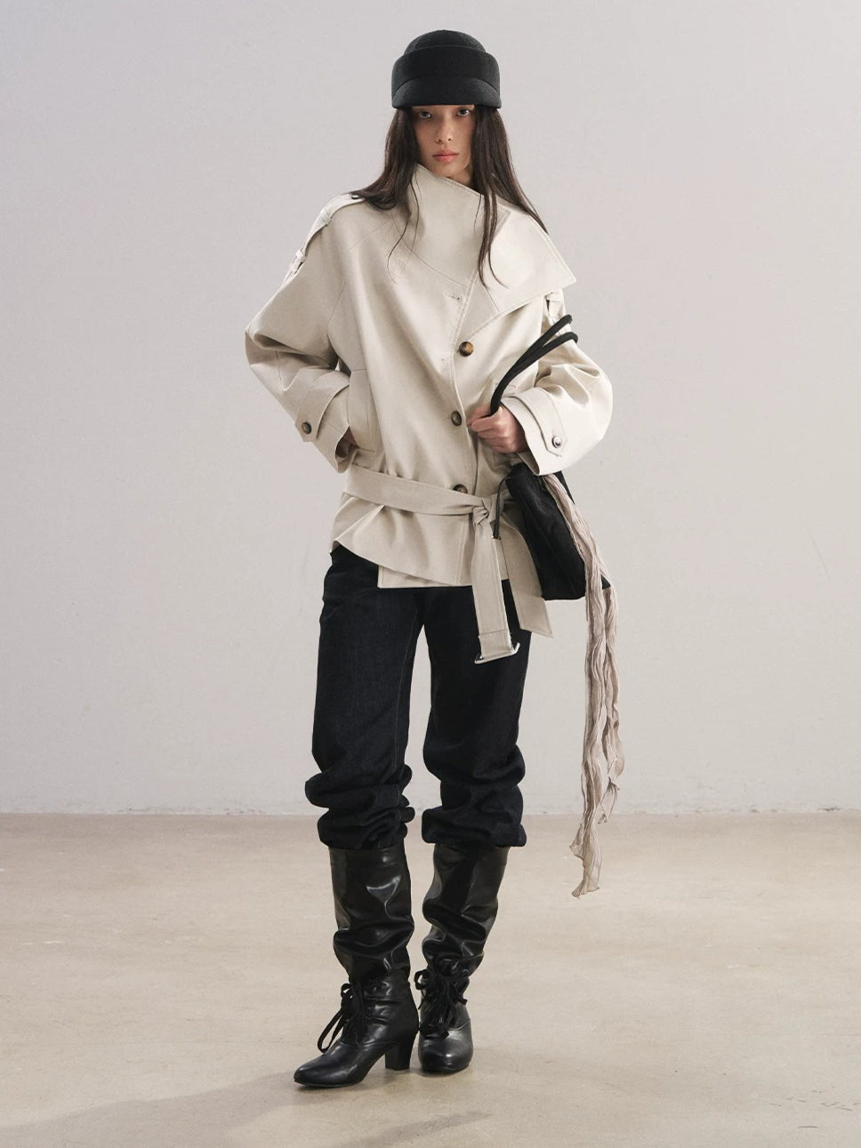 Stand Collar Tencel Trench Coat