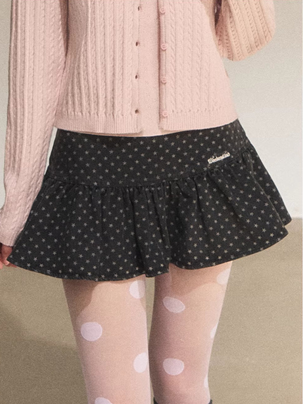 Star Print Ruffle Mini Skirt