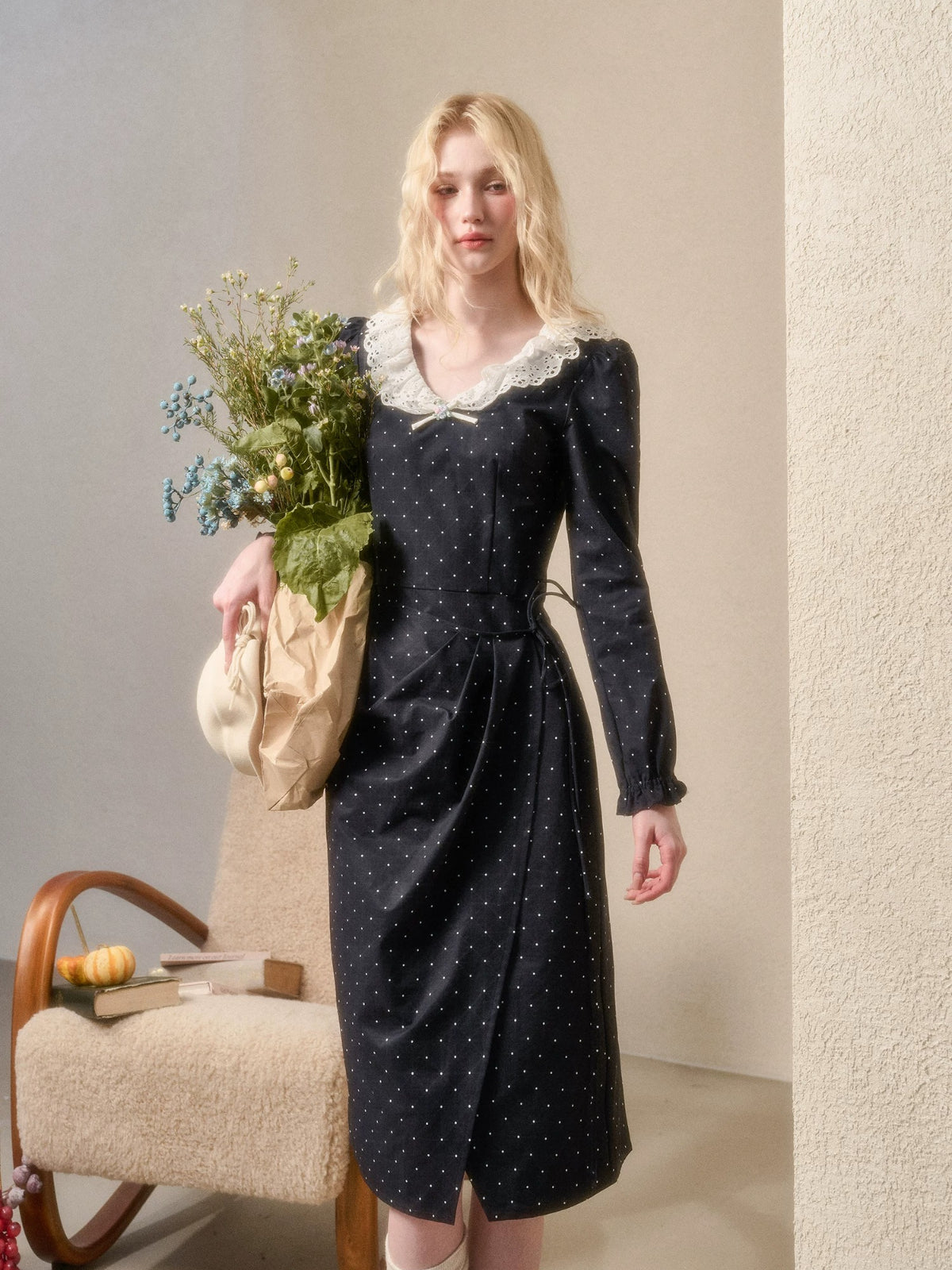Vintage Polka Dot Lace Trim Dress