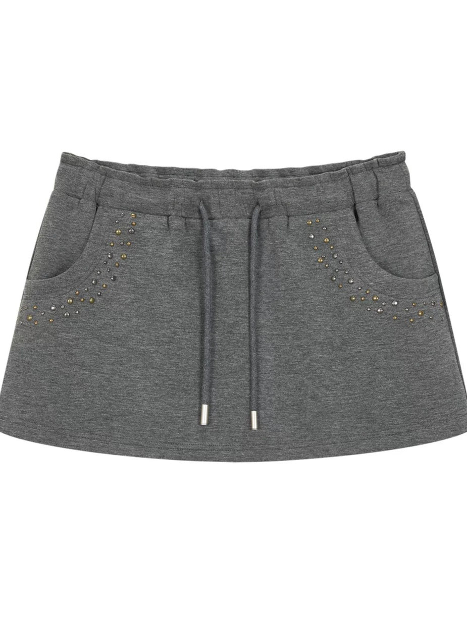 Gray Drawstring Hoodie & Skirt Set