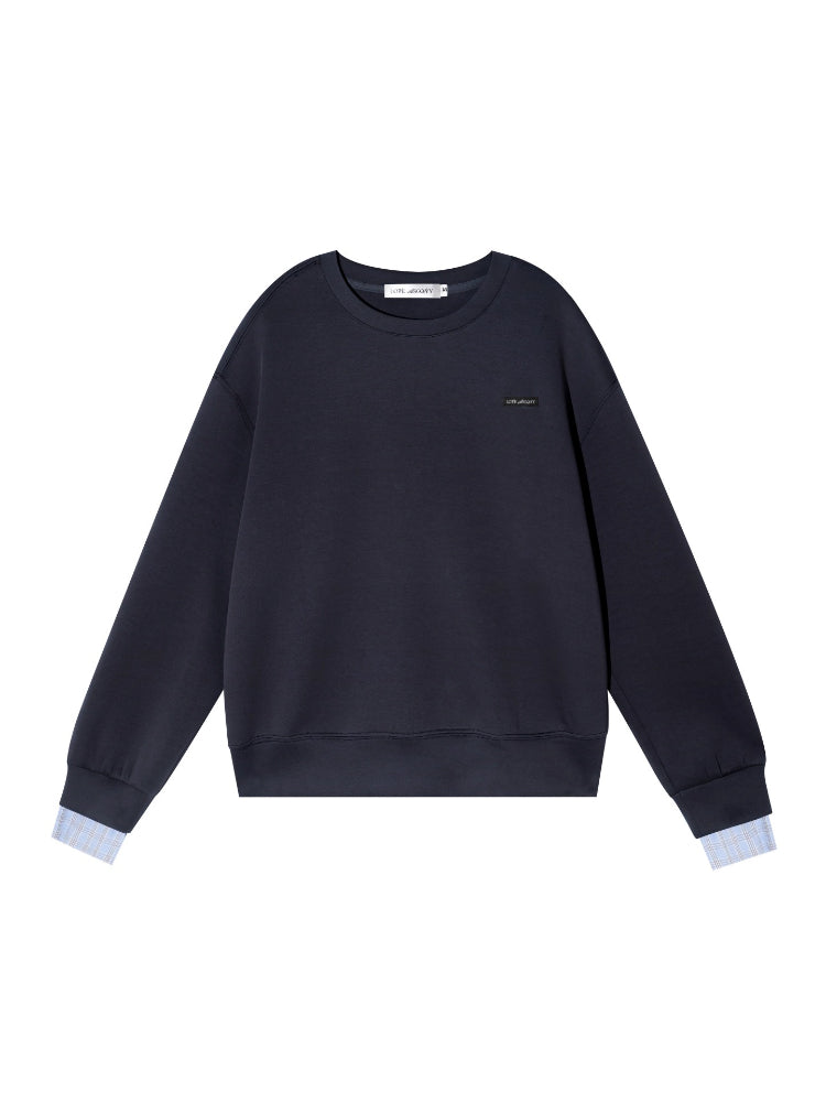 Plaid Trim Sweatshirt Set