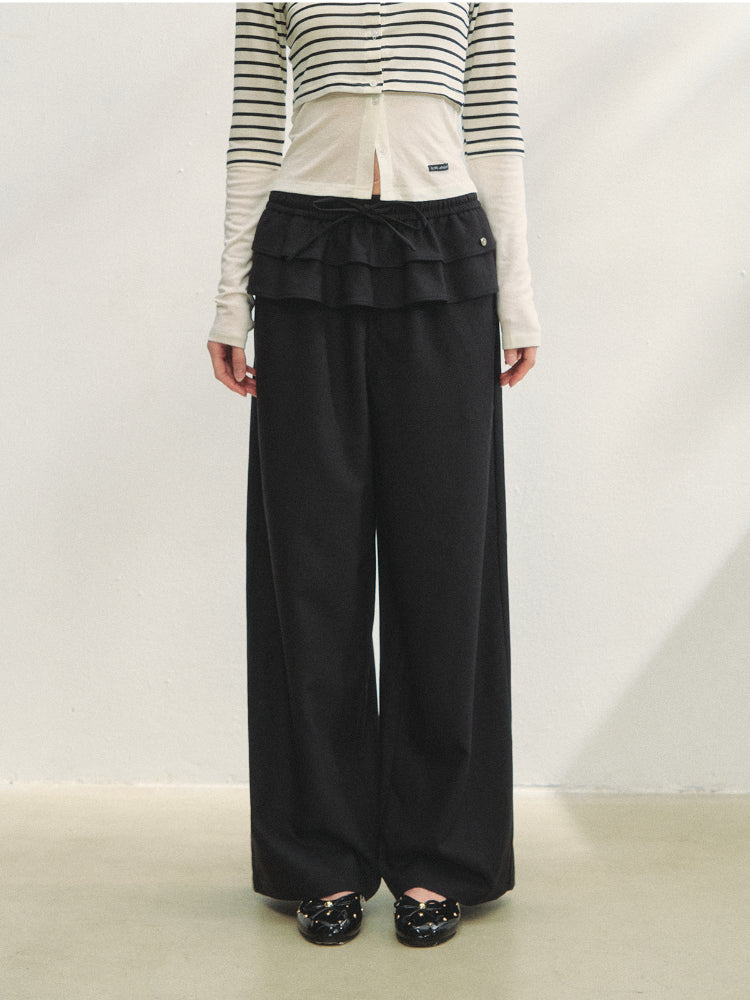 Two-piece Double-layer Ruffle Tie Straight Pants