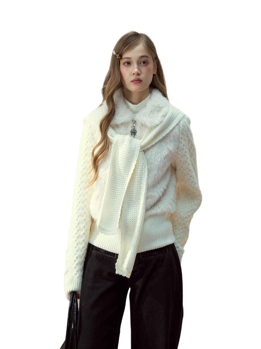 Peter Pan Collar Fleece-Lined Faux-Fur Paneled Jacket