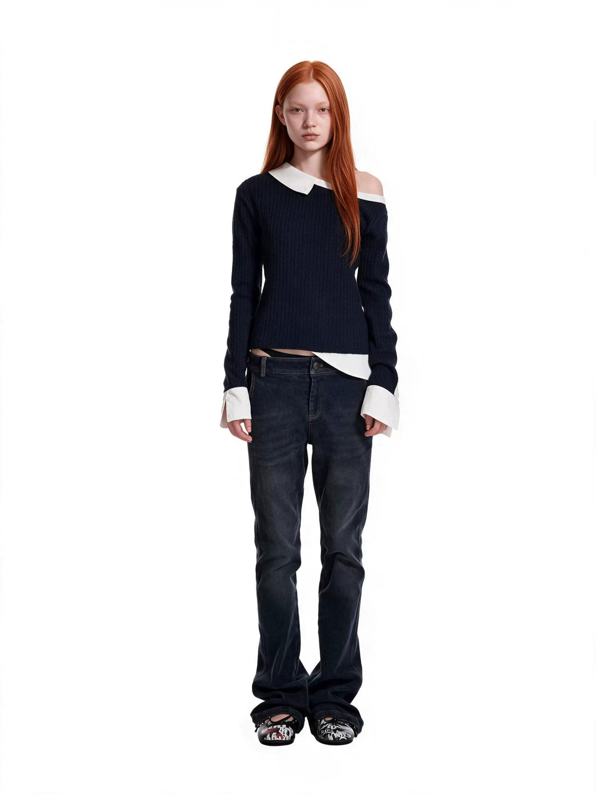 Layered Cable Knit Button Top