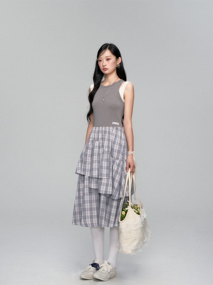 Plaid Asymmetric Sleeveless Vest Dress