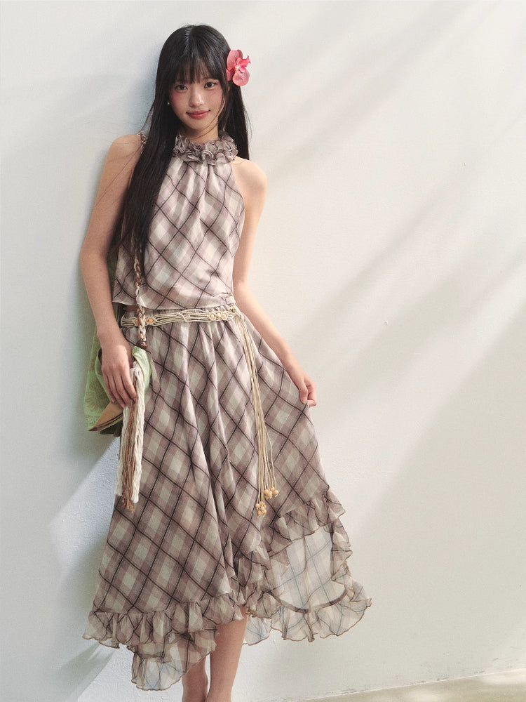 Ruched Ruffle Halter Top