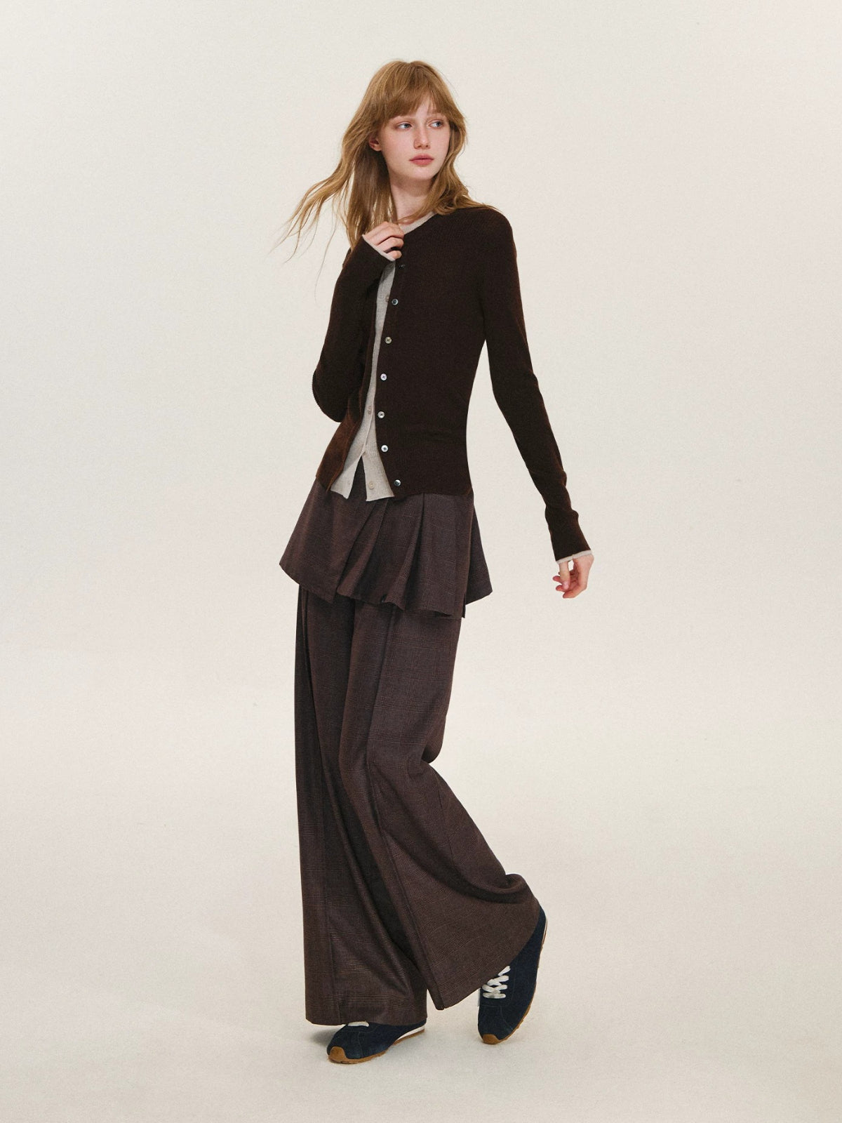Contrast Layered Wool Blend Cardigan
