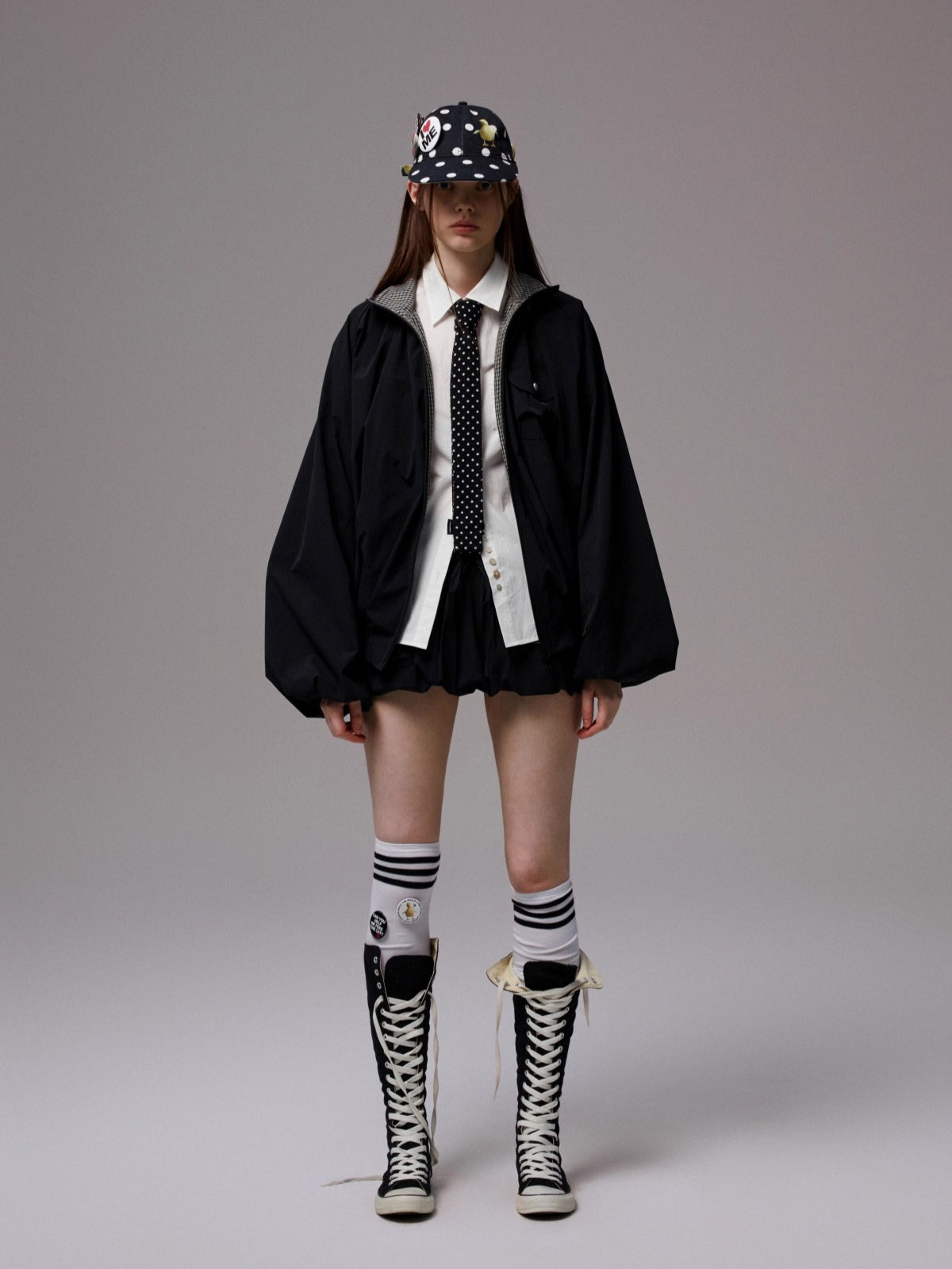 Patchwork Utility Hooded Jacket & Skirt Set