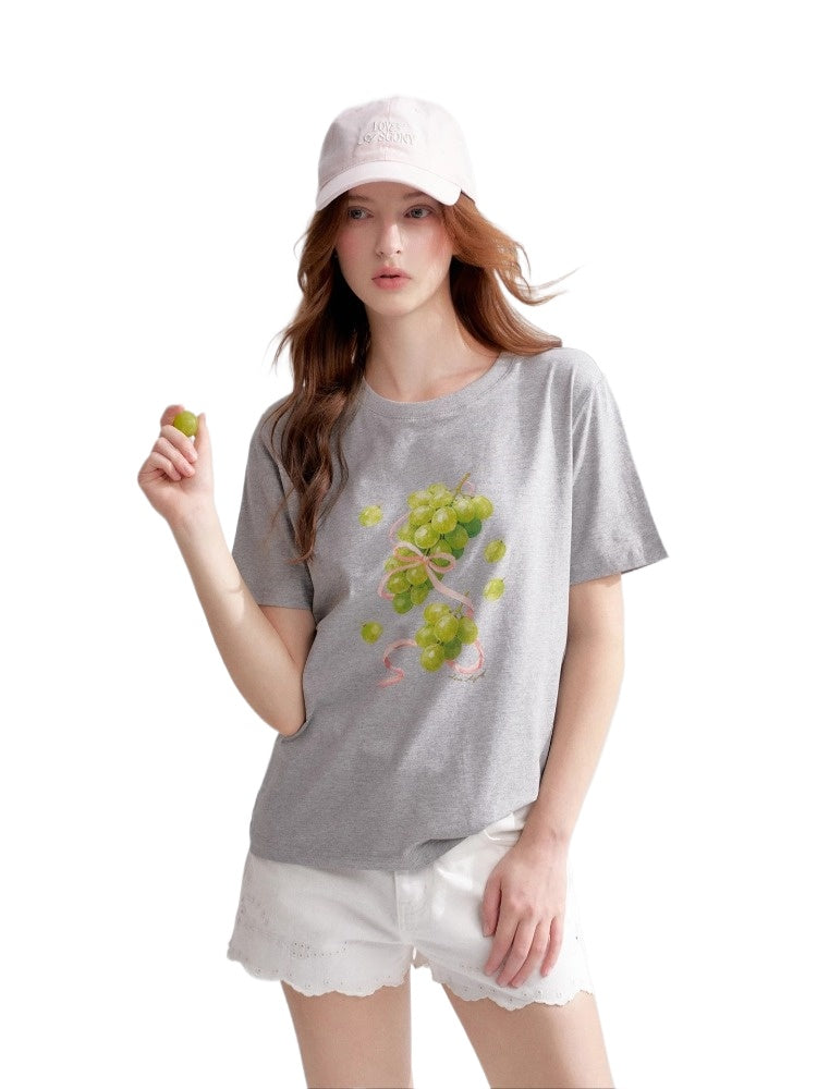 Grape Print Crewneck T-Shirt
