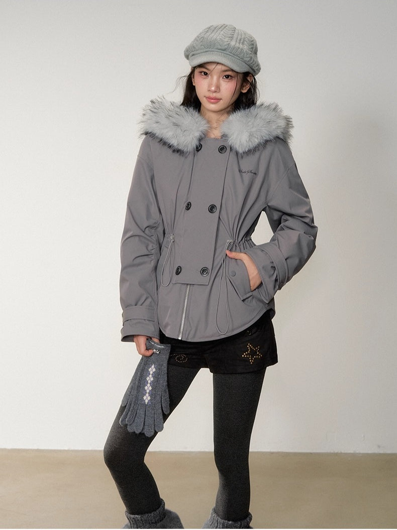 Faux Fur Collar Double-Breasted Down Parka