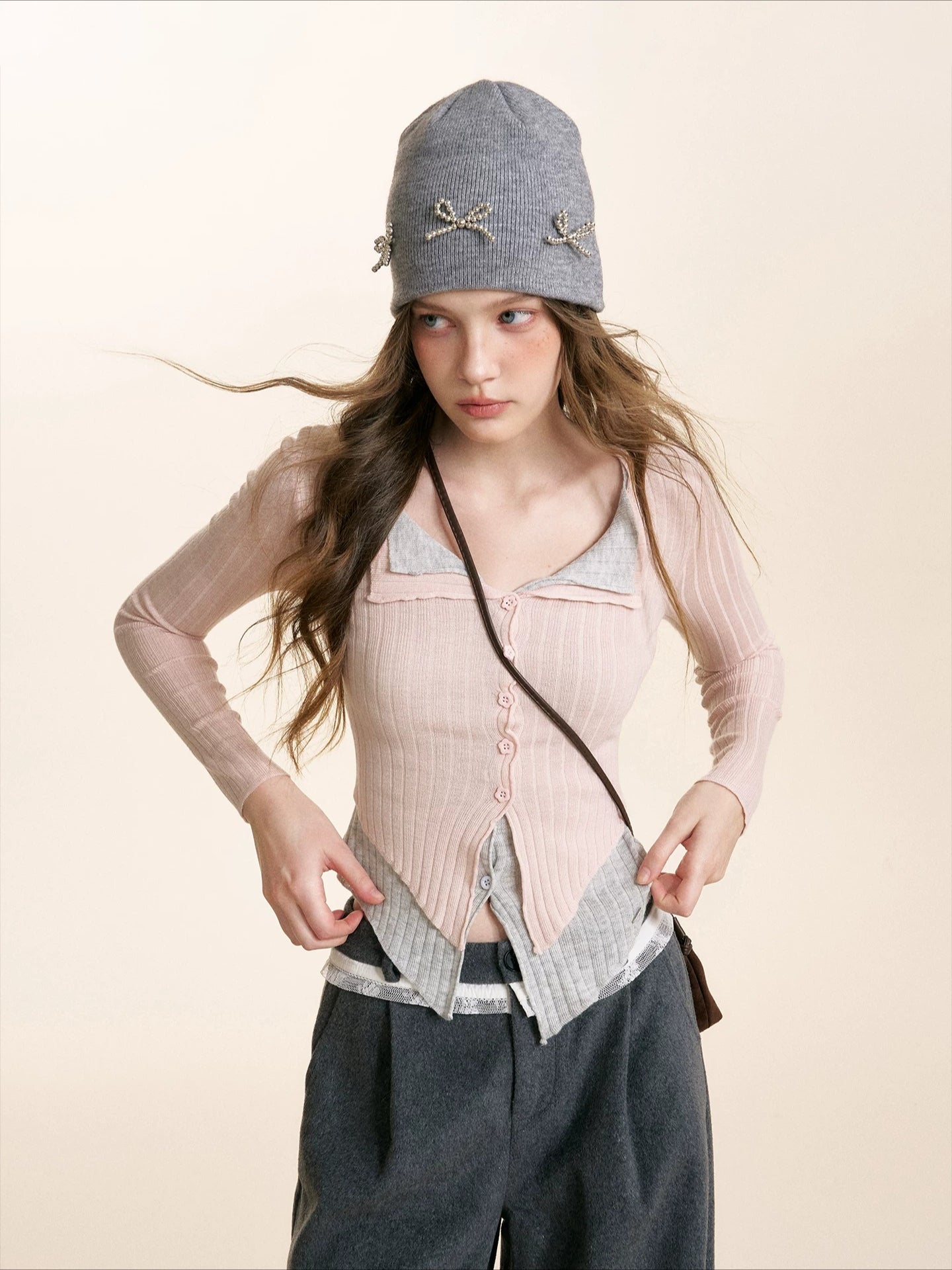 Contrast Knit V-neck Cardigan