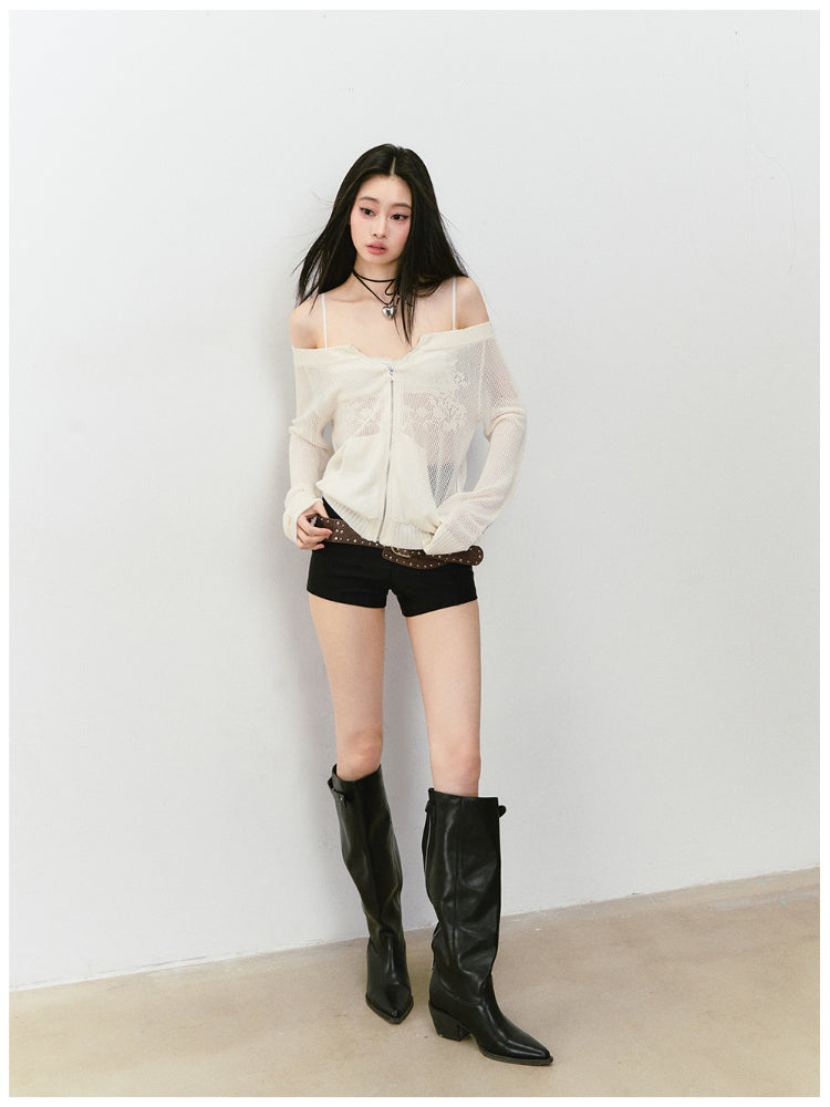 Knitted Floral Convertible Hollow-out Coat