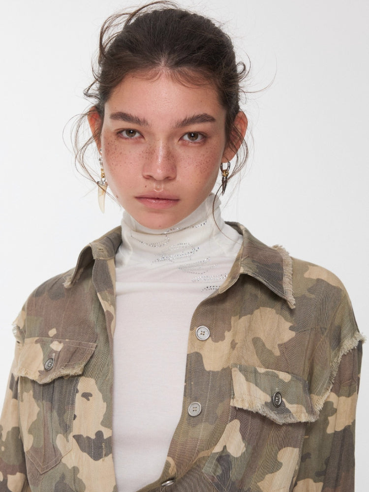 Camo Pleated Fringe Shirt