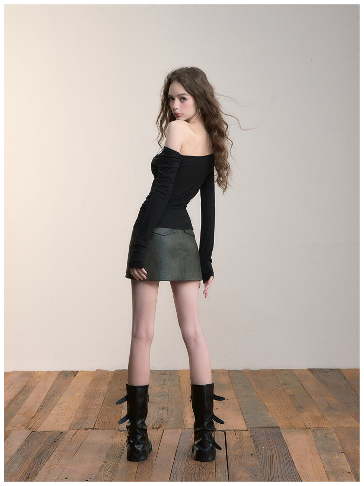 Double-Chain Asymmetric Long-Sleeve T-Shirt
