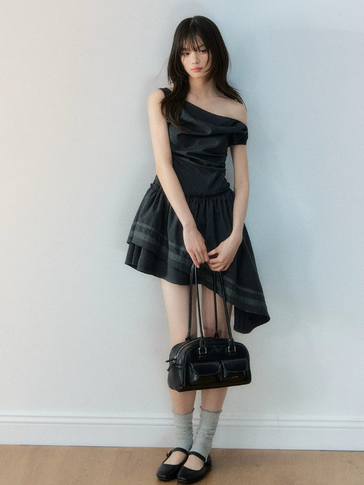 Deep Gray Asymmetric Fitted Dress