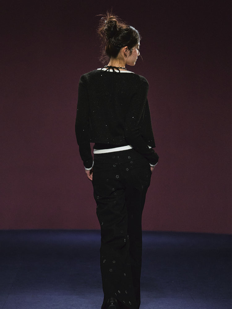 Tweed Galaxy Shimmer Chain Halter Camisole & Cardigan Set