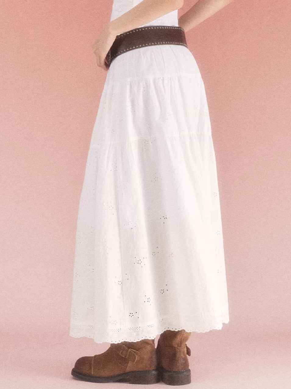 White Jacquard A-line Skirt