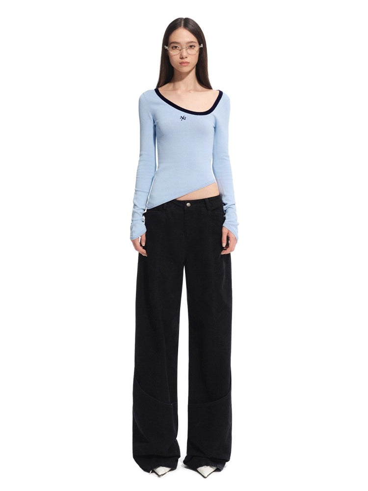 Asymmetric Contrast Neck T-shirt