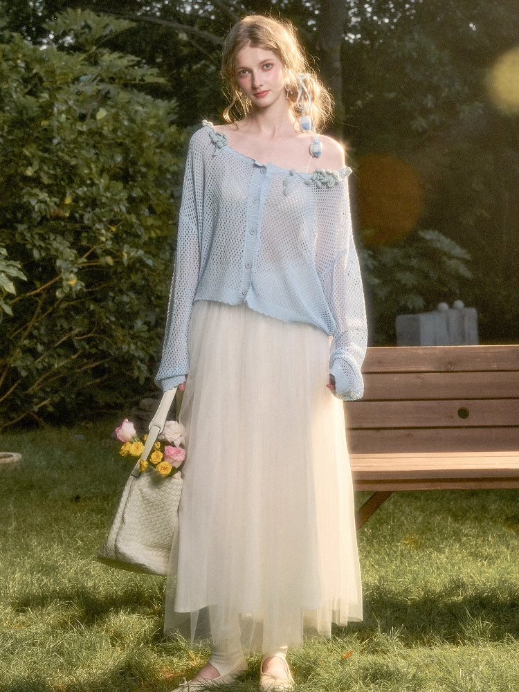 Cool Ice Silk Flower Hollow Cardigan