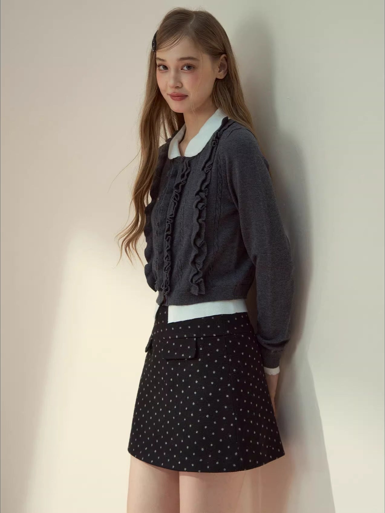 Ruffled Peter-Pan Knit Blouse