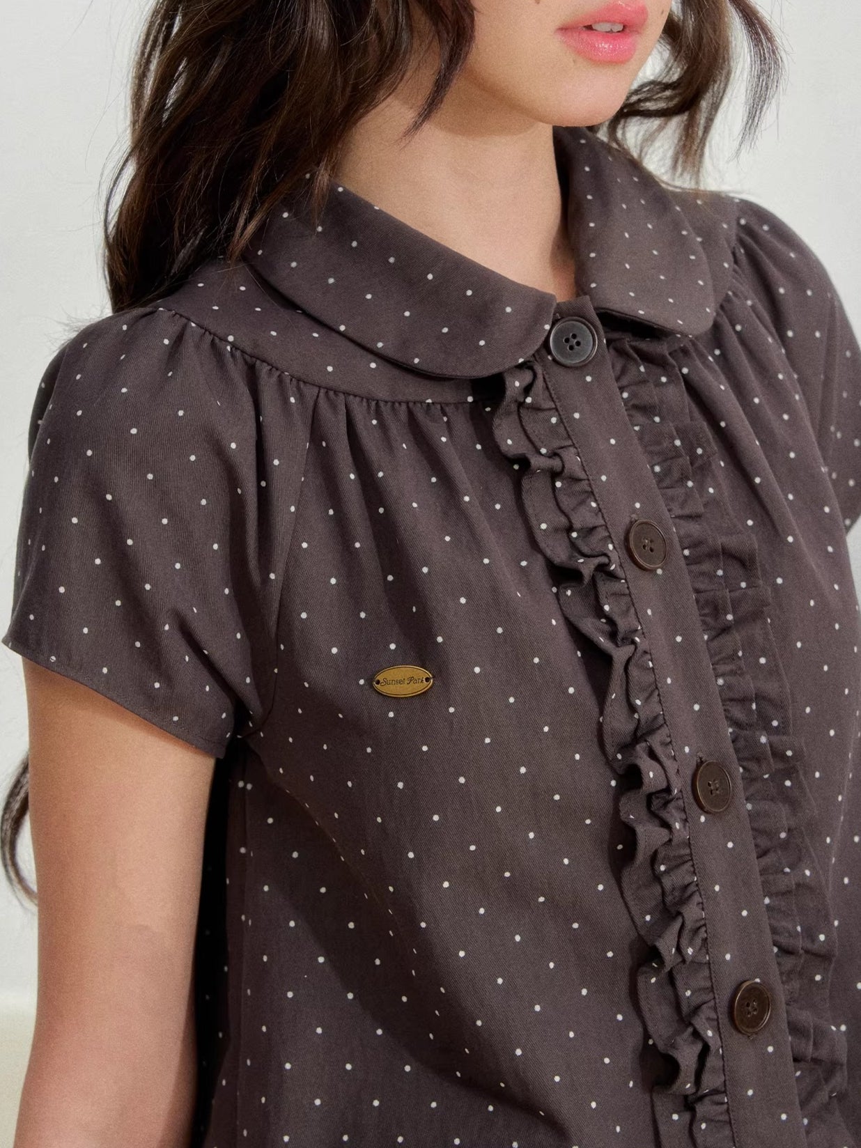 Polka Doll Collar Shirt & Skirt Set