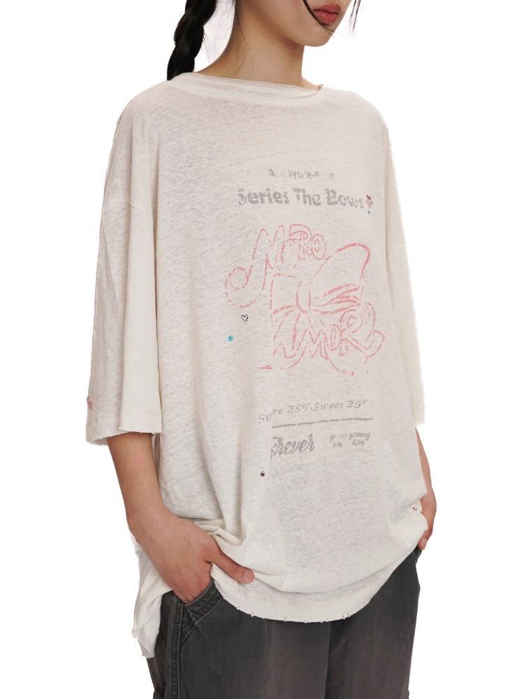 Bow Tie Patchwork Irregular Rhinestone Decoration T-shirt
