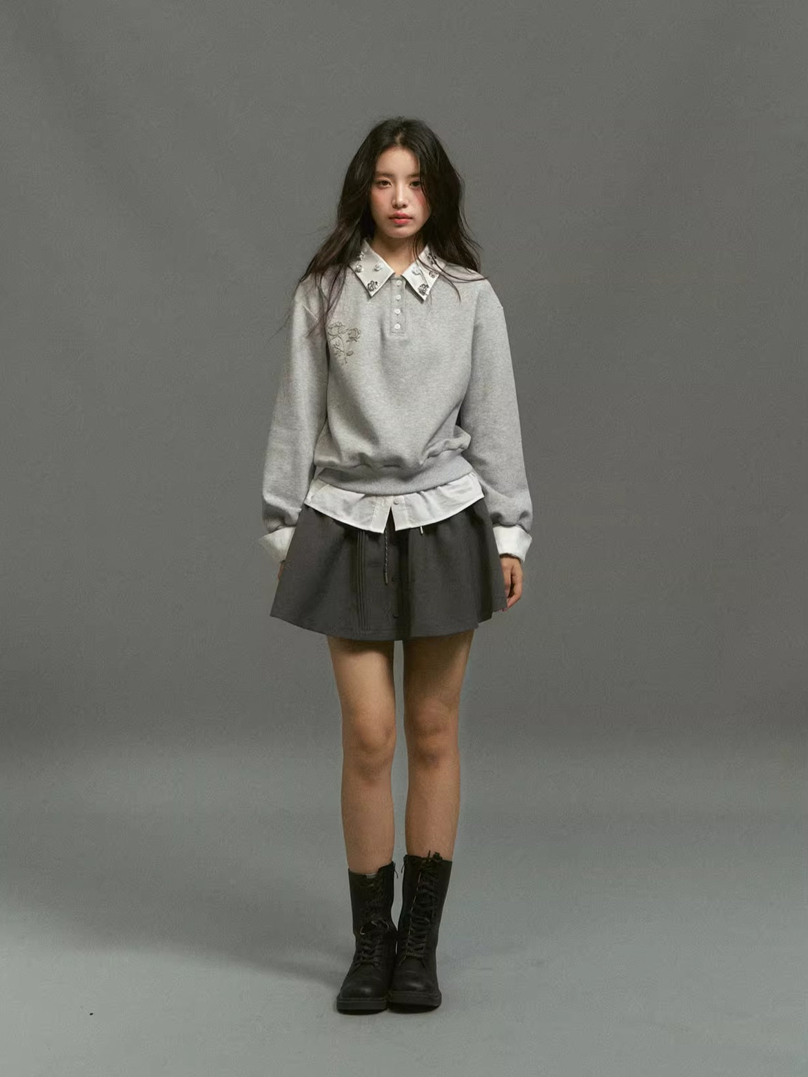 Layered Rose Crystal Collar 2-in-1 Sweatshirt