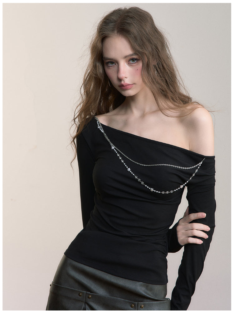 Double-Chain Asymmetric Long-Sleeve T-Shirt