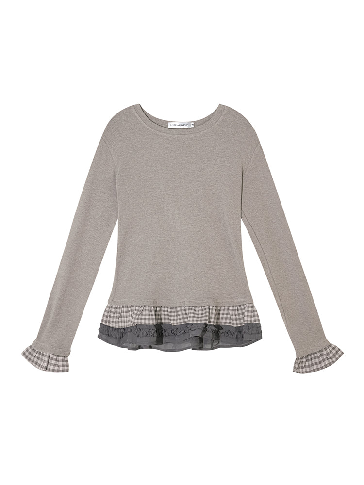 Wool Blend Tencel Plaid Knit Top