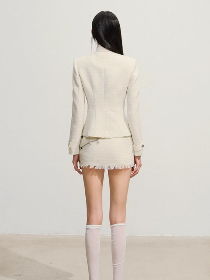 Shimmery Tweed Waist Jacket & Fringe Hem Skirt Set