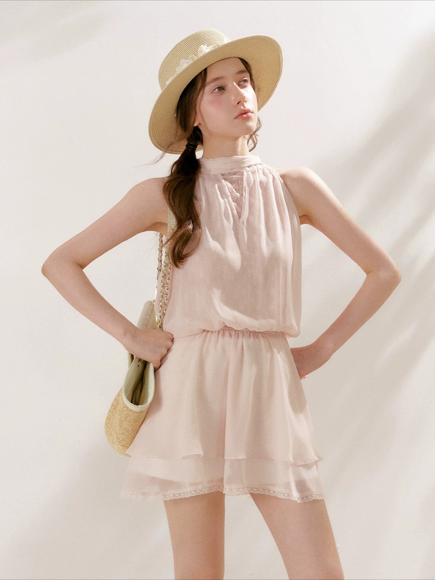 Chiffon Lace Halter Dress