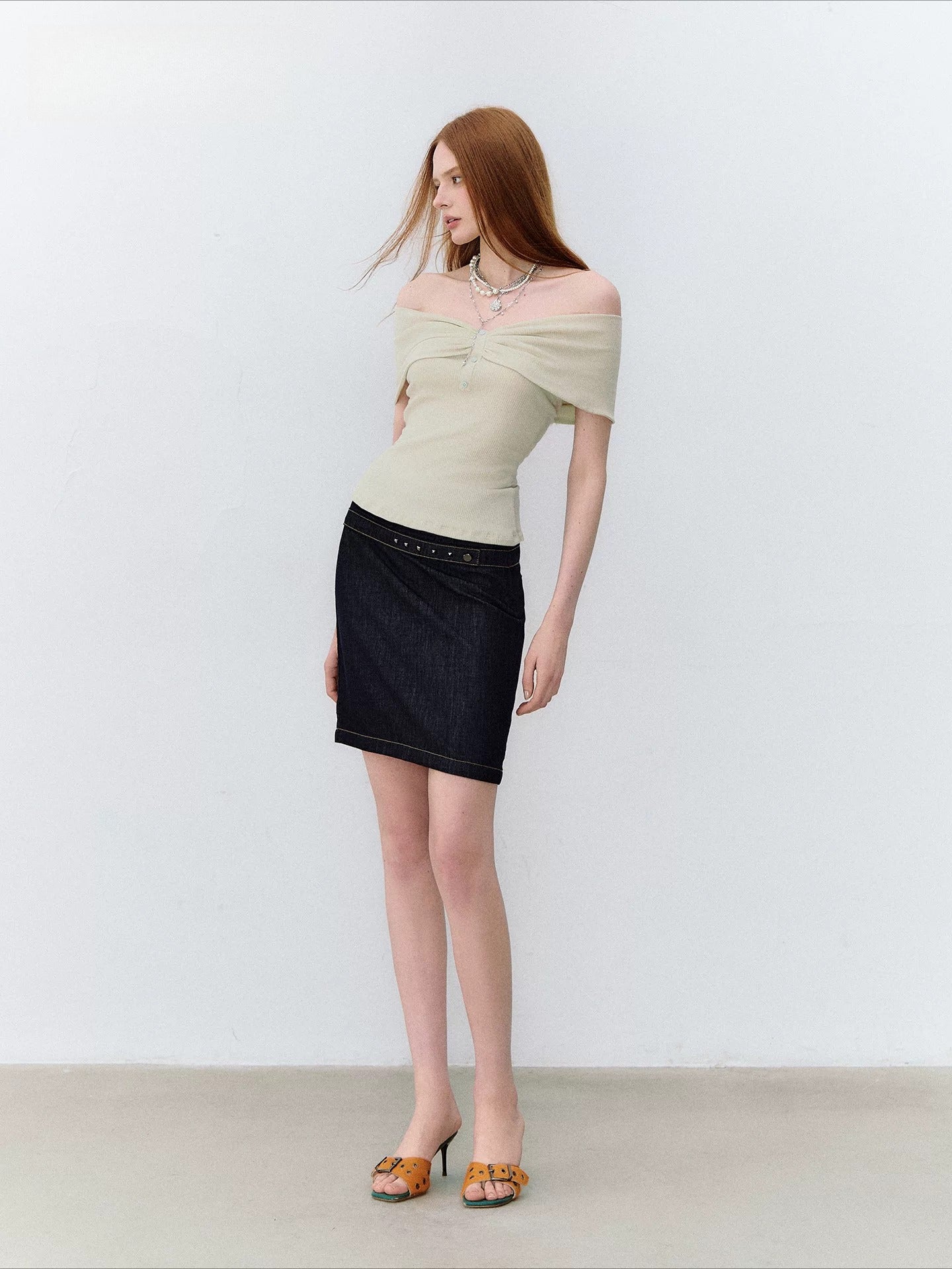 Twist Bardot Ribbed T-Shirt