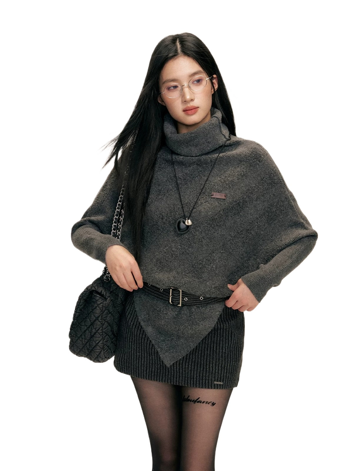 Asymmetric Turtleneck Batwing Sleeve Sweater