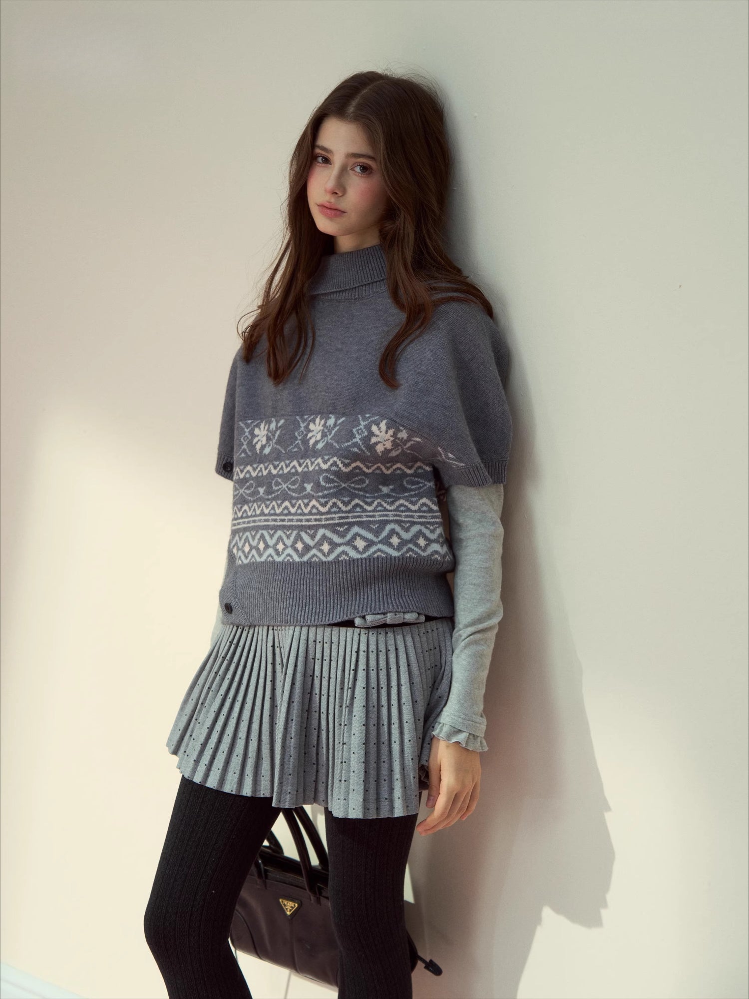 Polka-Dot Bow Pleated Skirt